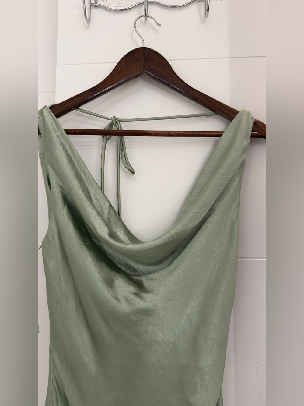 Hello Molly Satin Cowl Neck Slip Dress in Sage Green - Picture 5 of 8